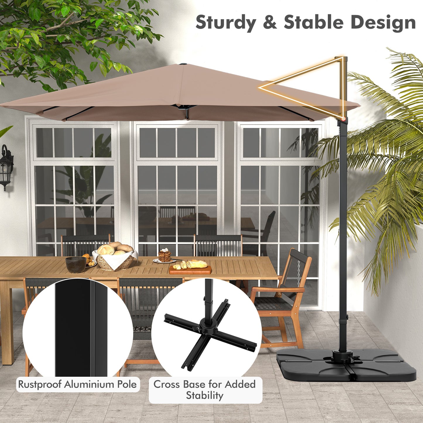 9.5 Feet Square Patio Cantilever Umbrella with 360° Rotation-Coffee Kids Crystal