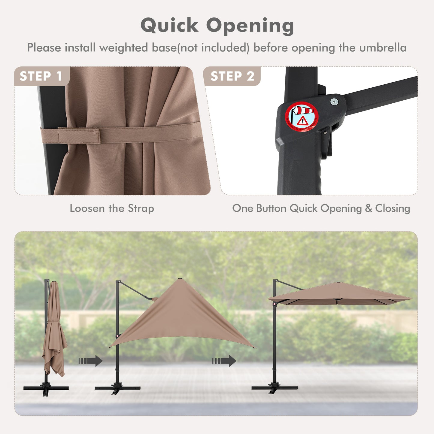 9.5 Feet Square Patio Cantilever Umbrella with 360° Rotation-Coffee Kids Crystal