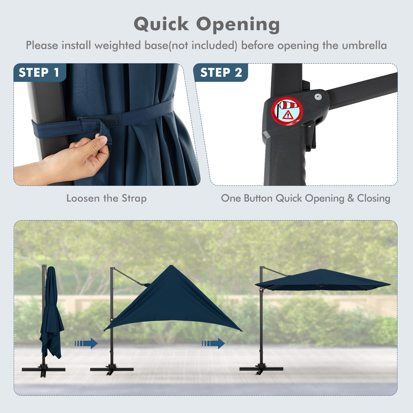 9.5 Feet Square Patio Cantilever Umbrella with 360° Rotation-Navy Kids Crystal
