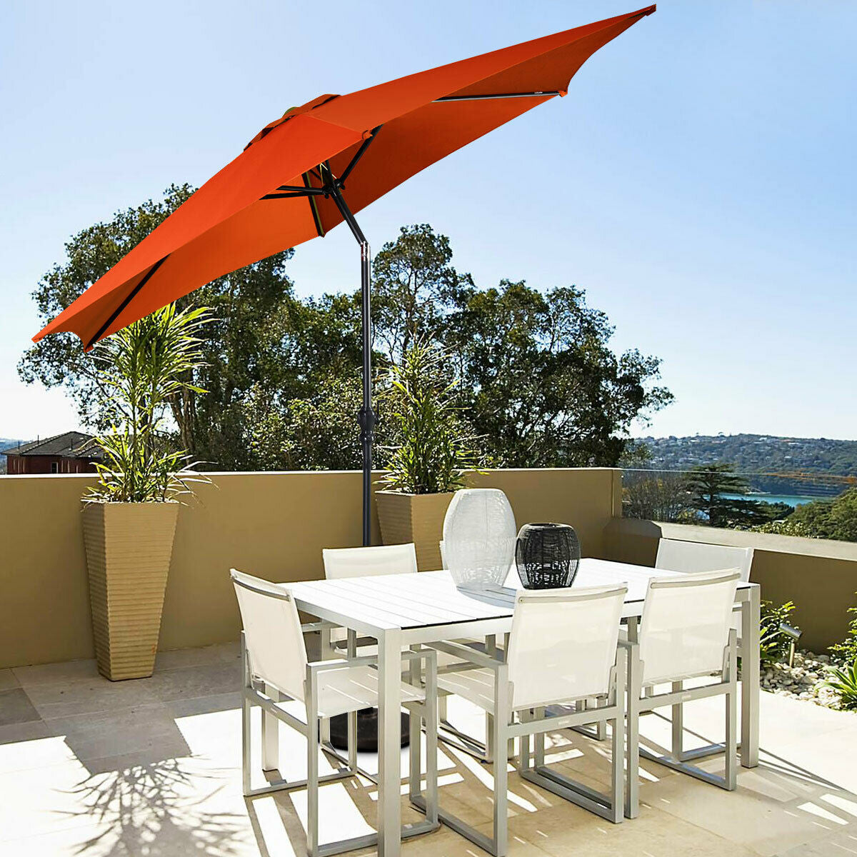 9ft Patio Market Table Umbrella with Push Button Tilt and Crank-Orange Kids Crystal