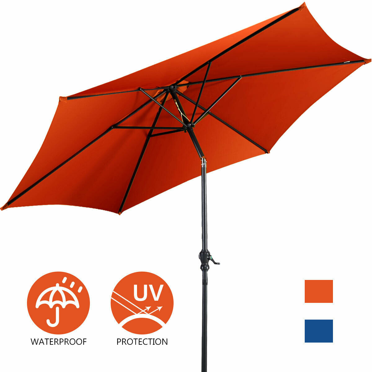 9ft Patio Market Table Umbrella with Push Button Tilt and Crank-Orange Kids Crystal