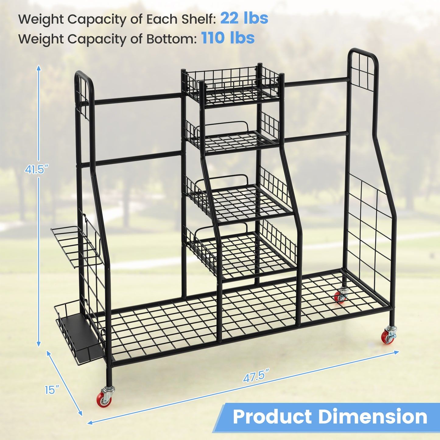Double Golf Bag Rack with Removable Golf Club Stand and Wheels-Black Kids Crystal