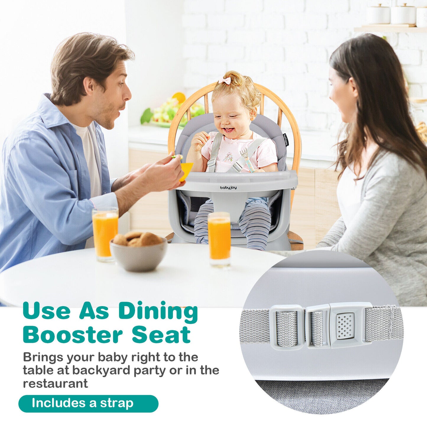 6-in-1 Convertible Baby High Chair with Adjustable Removable Tray-Gray Kids Crystal