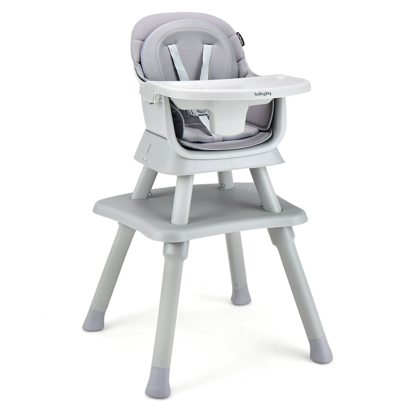 6-in-1 Convertible Baby High Chair with Adjustable Removable Tray-Gray Kids Crystal