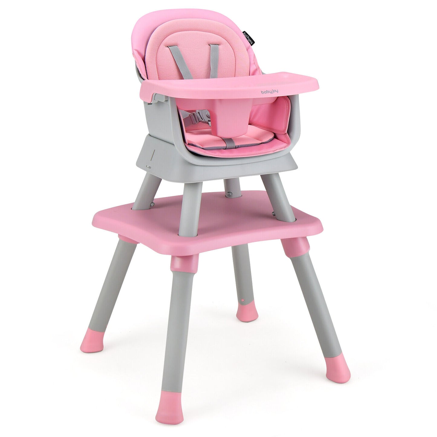 6-in-1 Convertible Baby High Chair with Adjustable Removable Tray-Pink Kids Crystal