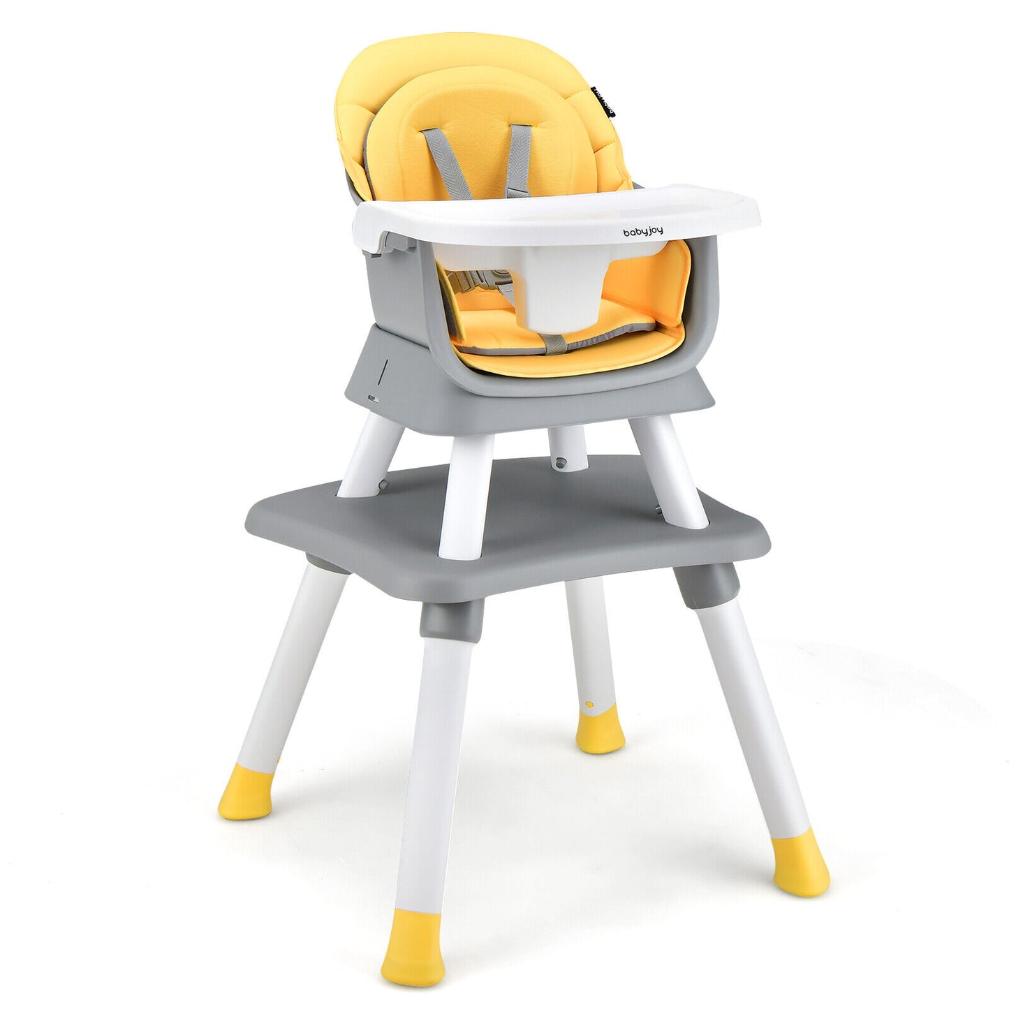 6-in-1 Convertible Baby High Chair with Adjustable Removable Tray-Yellow Kids Crystal