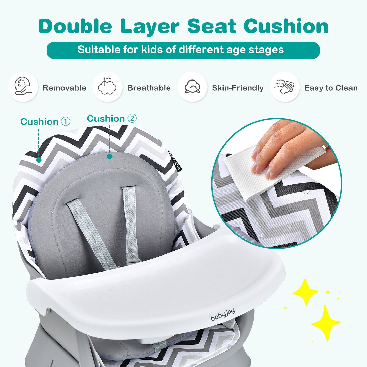 6-in-1 Convertible Baby High Chair with Adjustable Removable Tray-Gray & White Kids Crystal