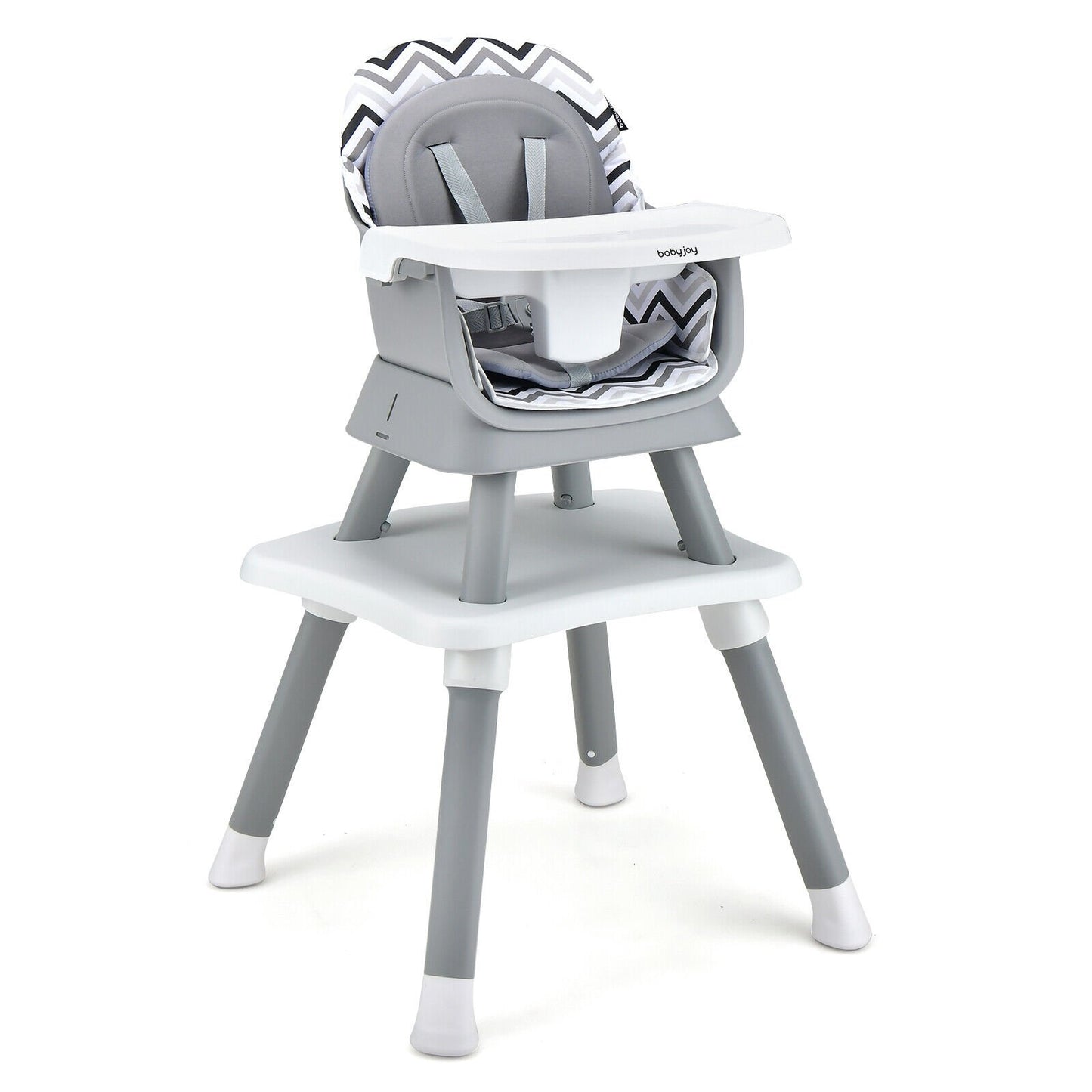 6-in-1 Convertible Baby High Chair with Adjustable Removable Tray-Gray & White Kids Crystal