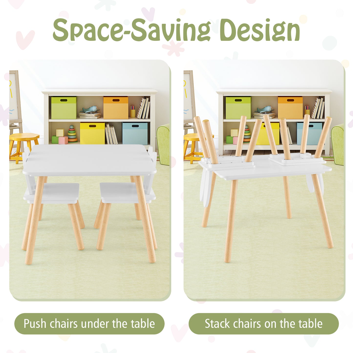 3 Pieces Kids Table and Chairs Set for Arts Crafts Snack Time-White Kids Crystal