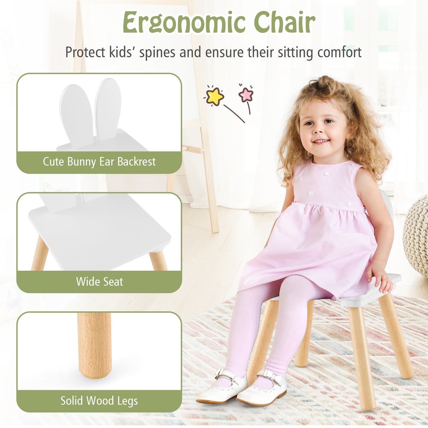 3 Pieces Kids Table and Chairs Set for Arts Crafts Snack Time-White Kids Crystal