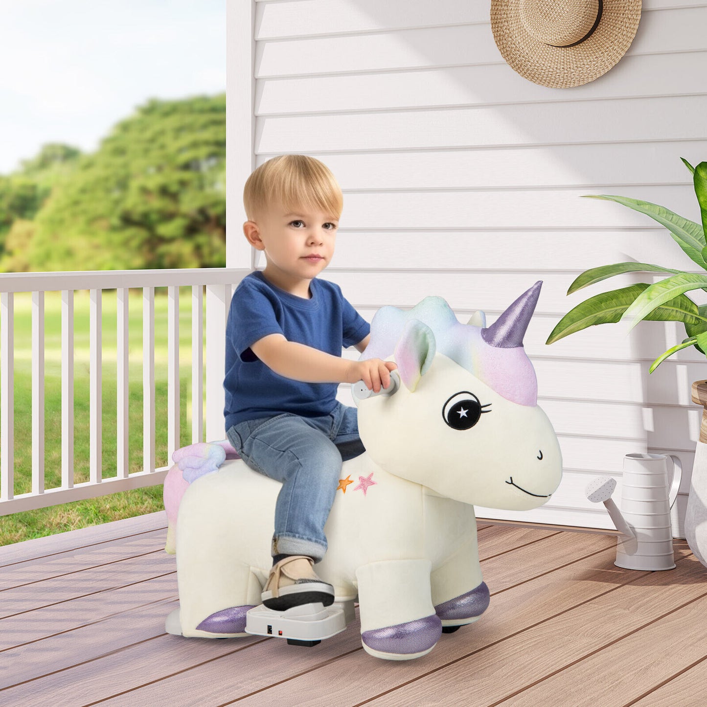 6V Electric Animal Ride On Toy with Music and Handlebars-Beige Kids Crystal