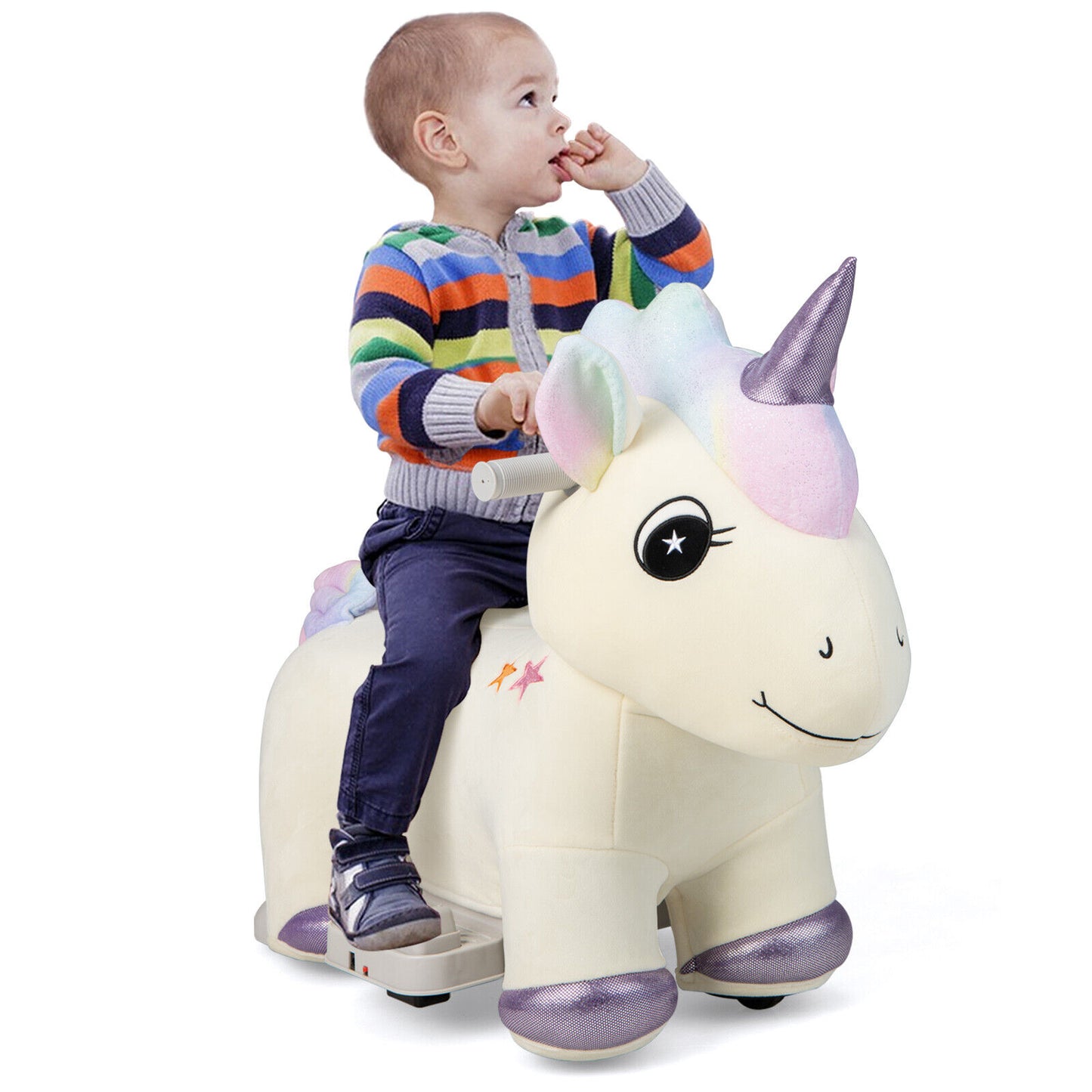 6V Electric Animal Ride On Toy with Music and Handlebars-Beige Kids Crystal