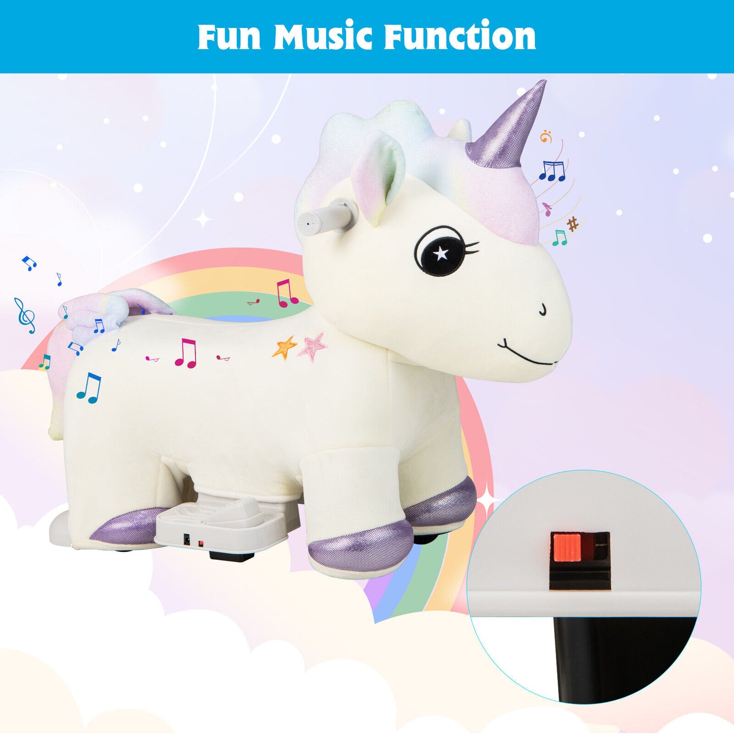 6V Electric Animal Ride On Toy with Music and Handlebars-Beige Kids Crystal