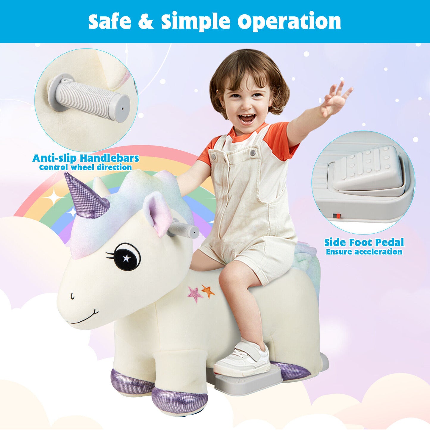 6V Electric Animal Ride On Toy with Music and Handlebars-Beige Kids Crystal