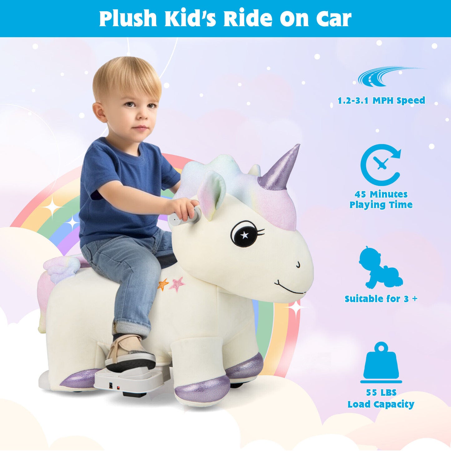 6V Electric Animal Ride On Toy with Music and Handlebars-Beige Kids Crystal