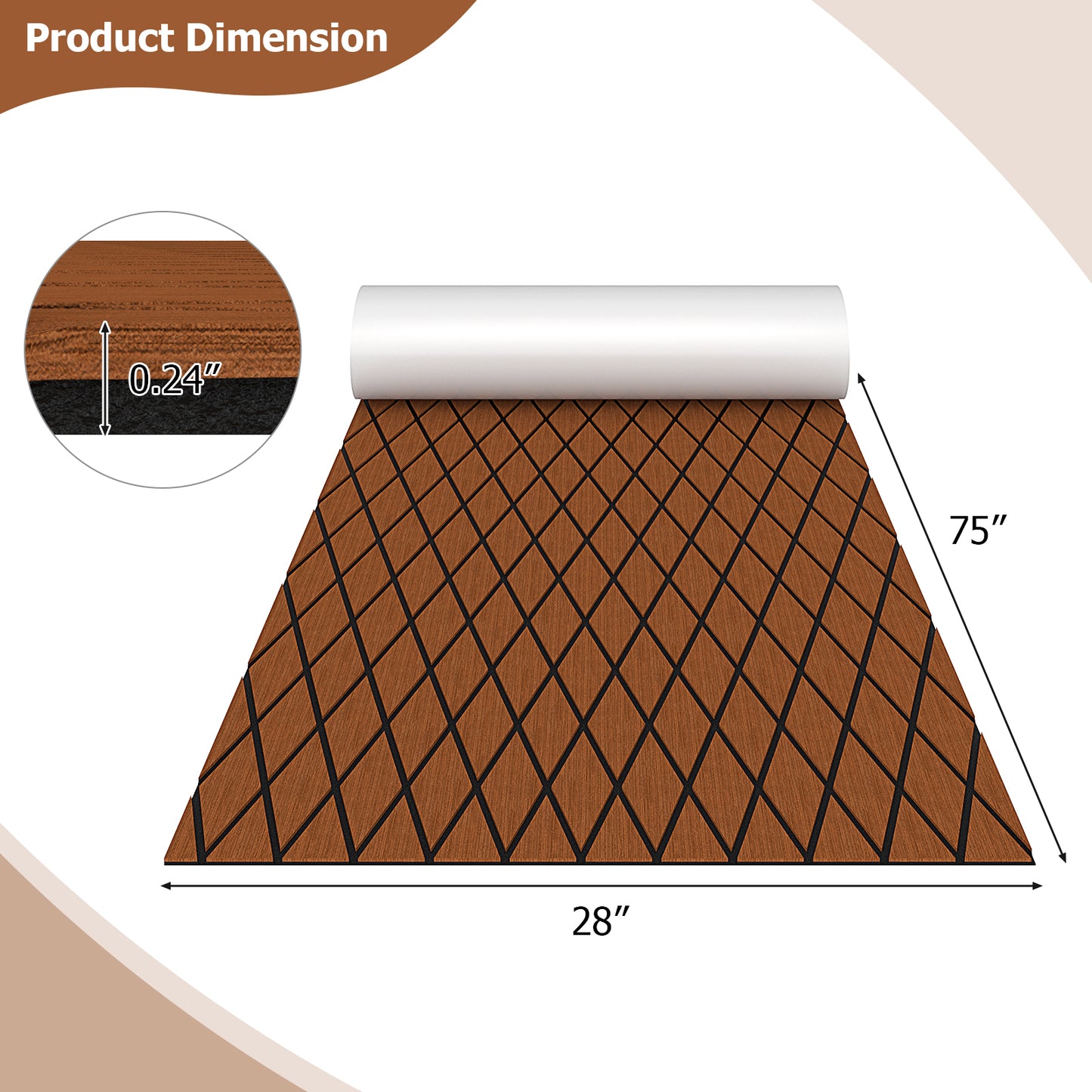 EVA Foam Boat Decking Sheet with Diamond Shape for Boat Surfboard-Brown Kids Crystal