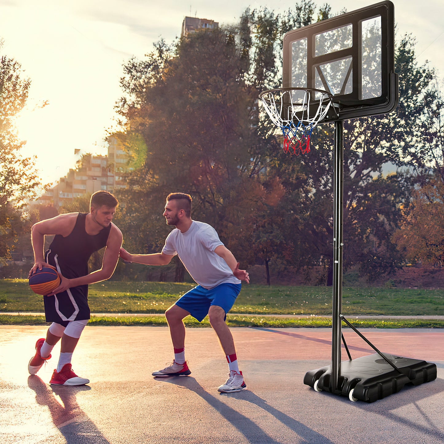Adjustable Portable Basketball Hoop Stand with Shatterproof Backboard Wheels Kids Crystal