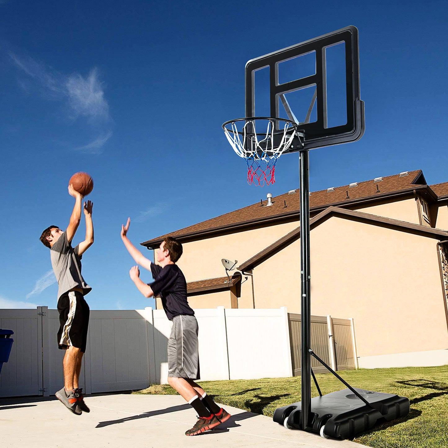Adjustable Portable Basketball Hoop Stand with Shatterproof Backboard Wheels Kids Crystal