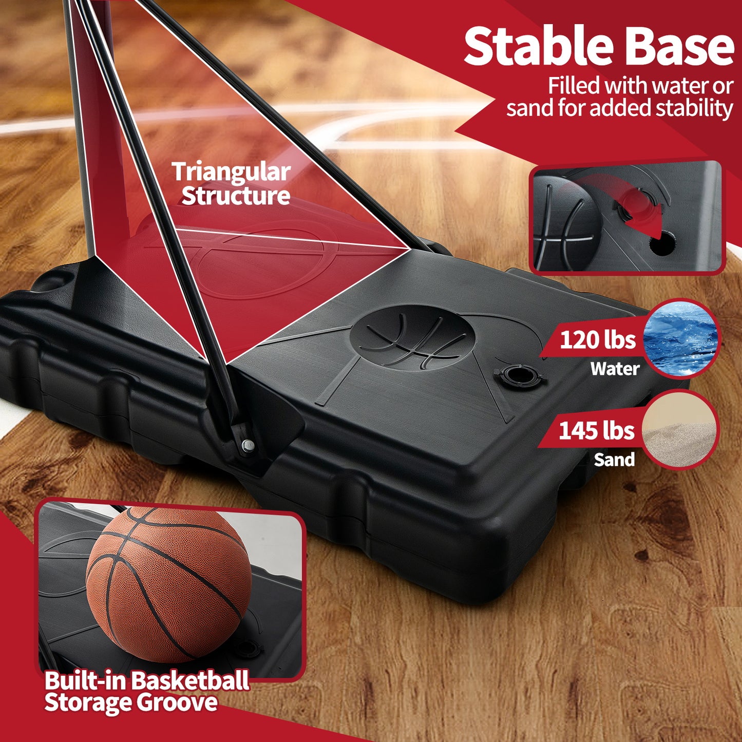 Adjustable Portable Basketball Hoop Stand with Shatterproof Backboard Wheels Kids Crystal