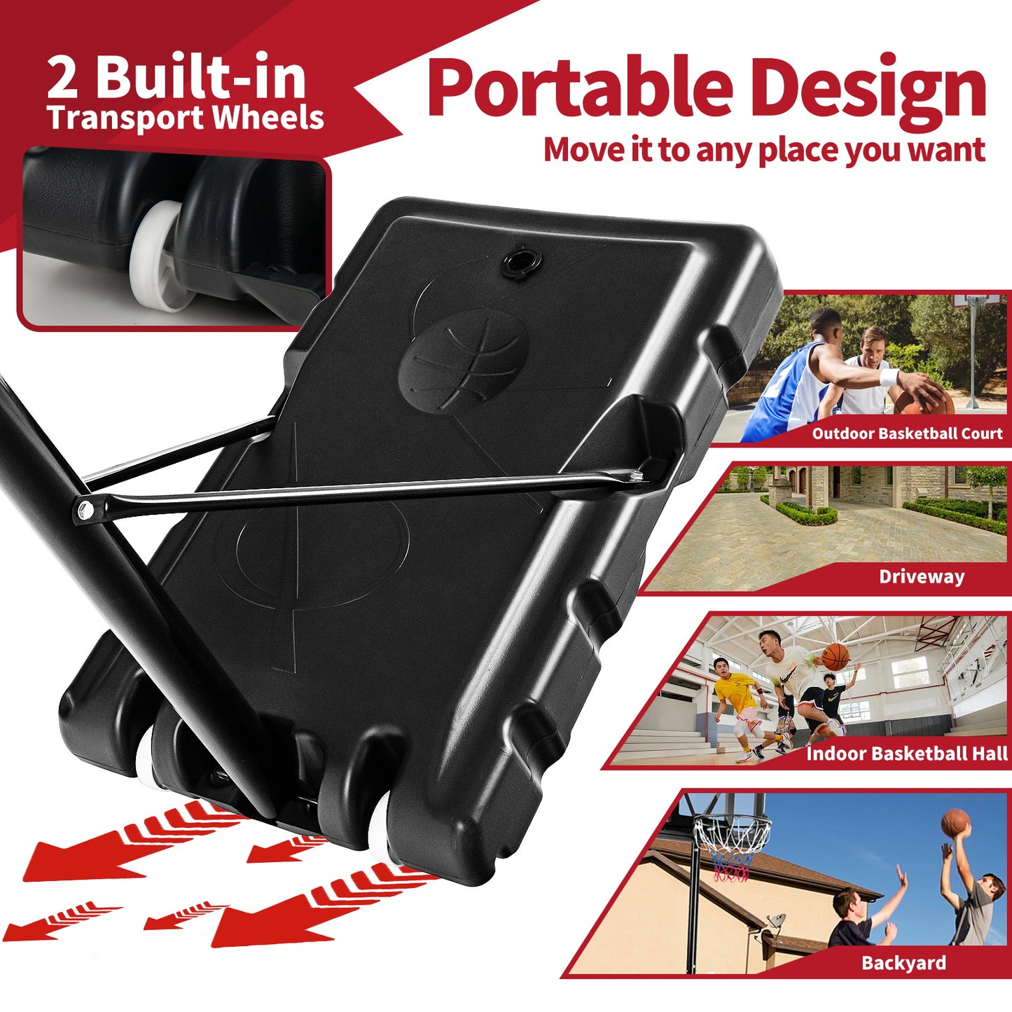 Adjustable Portable Basketball Hoop Stand with Shatterproof Backboard Wheels Kids Crystal