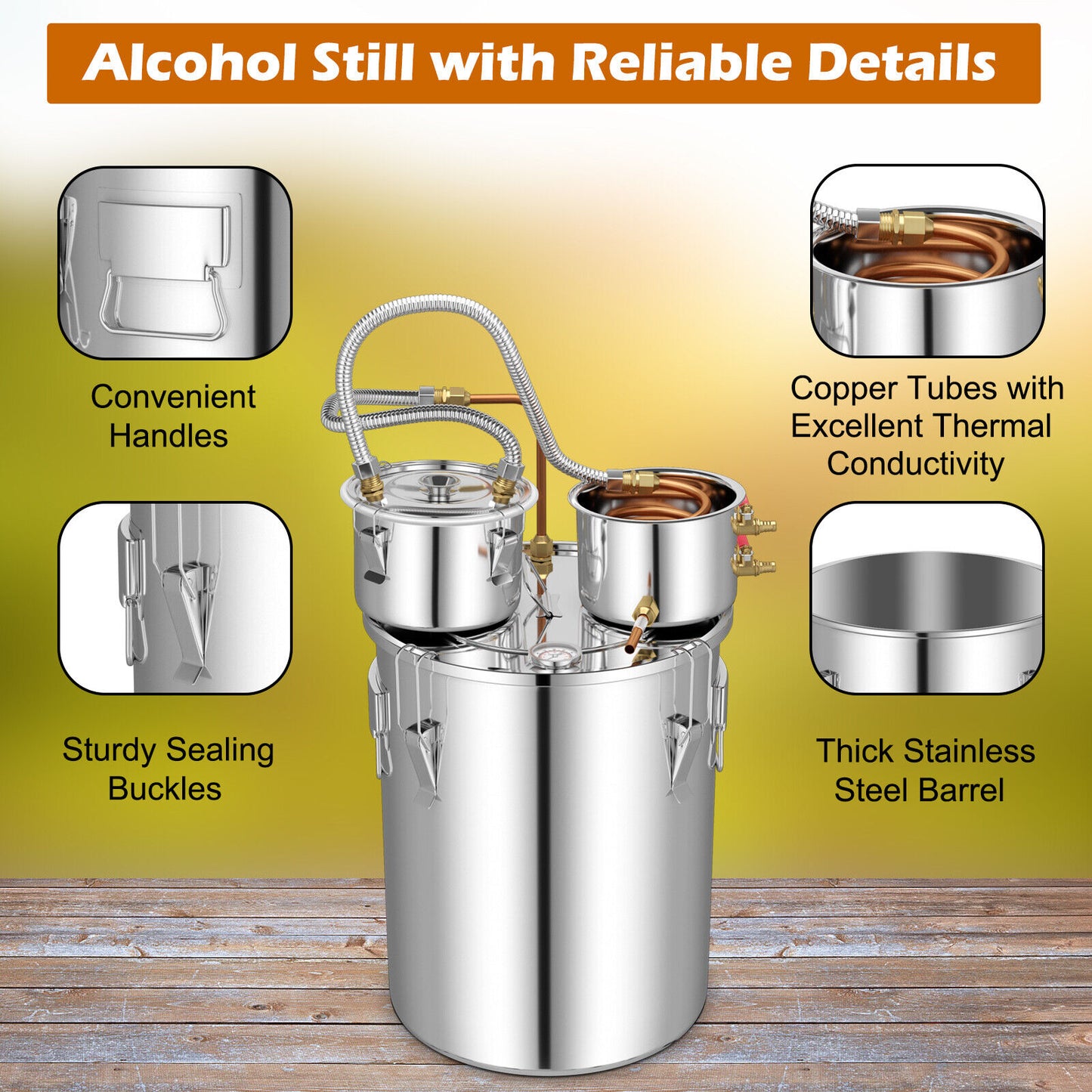 5/10 Gal 22/38 L Water Alcohol Distiller for DIY Whisky-10 Gal Kids Crystal
