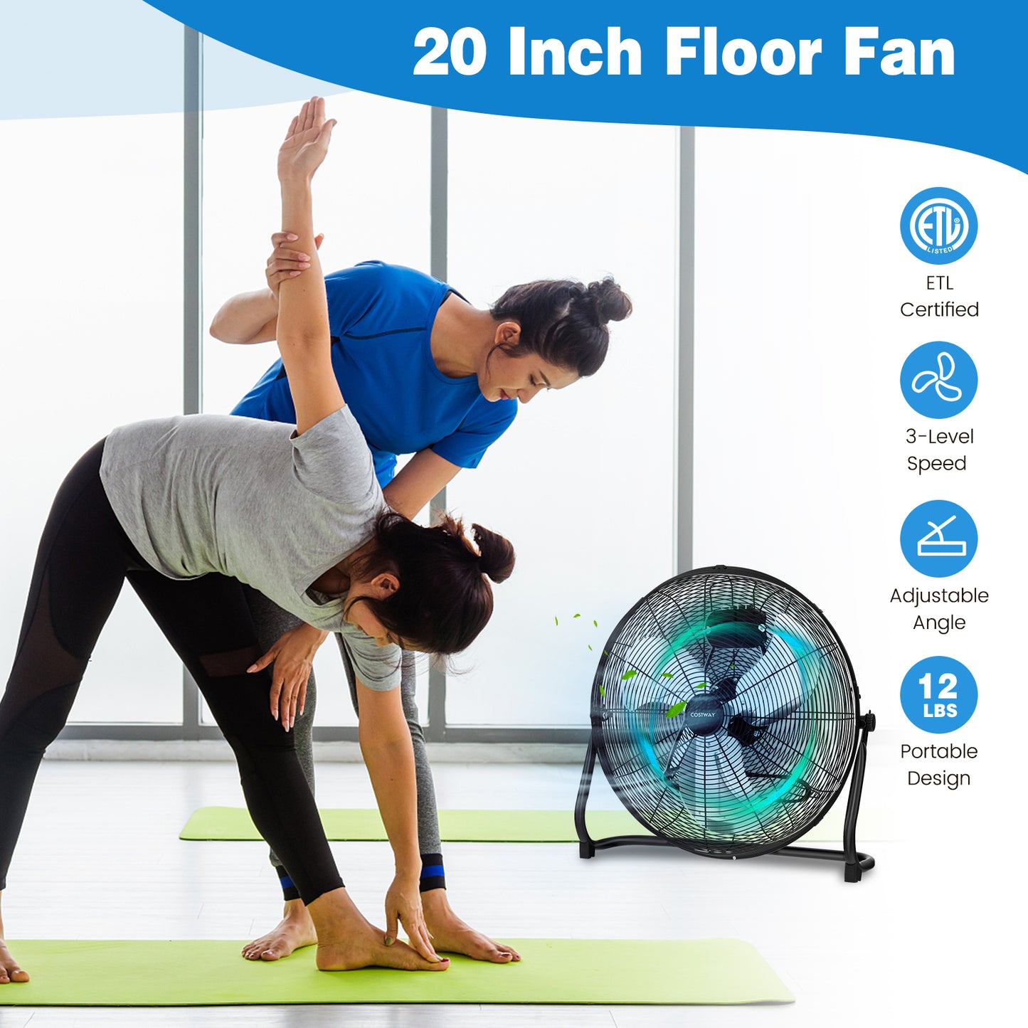 3-Speed High Velocity Floor Fan with Adjustable Tilt Angle and Handle-Black Kids Crystal