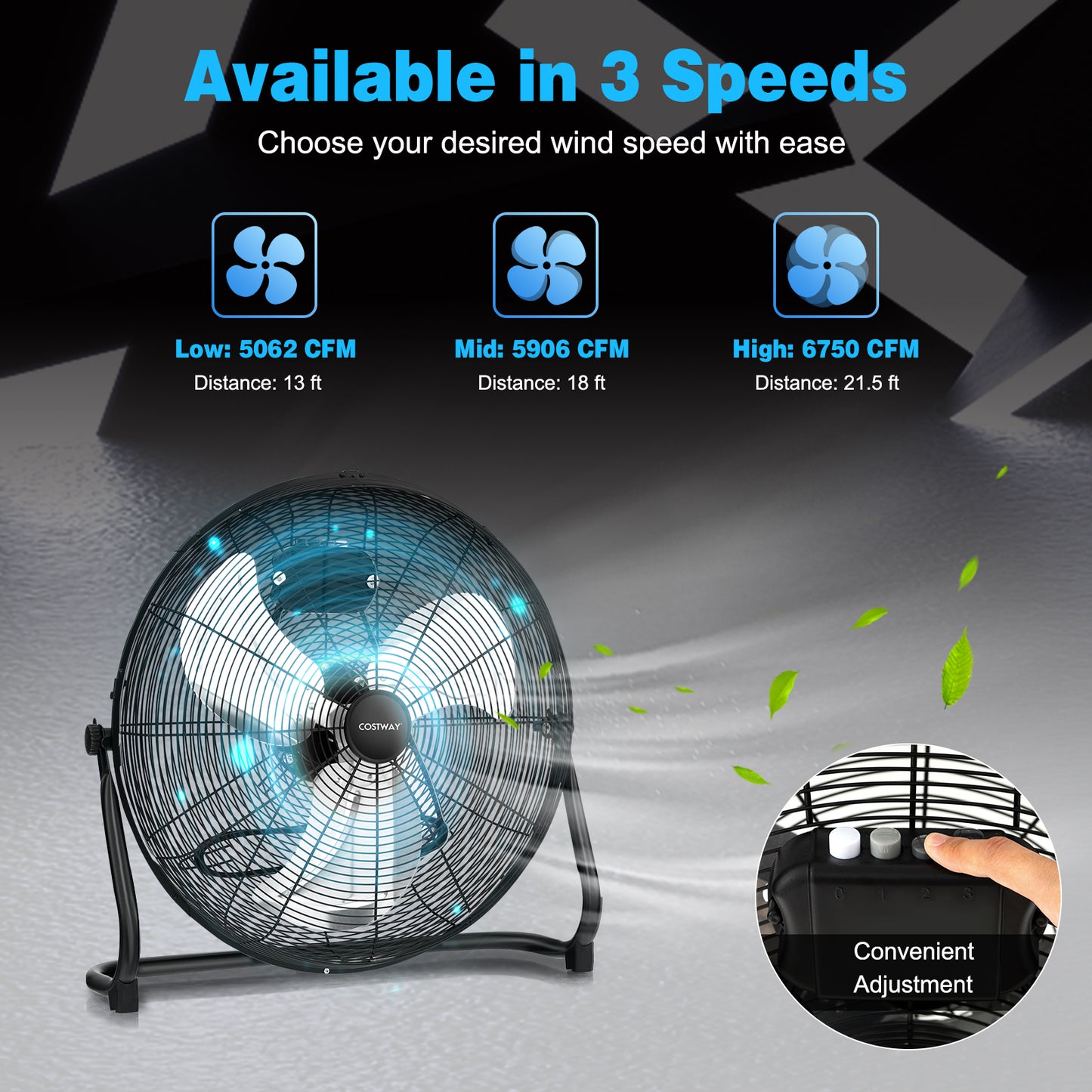 3-Speed High Velocity Floor Fan with Adjustable Tilt Angle and Handle-Black Kids Crystal