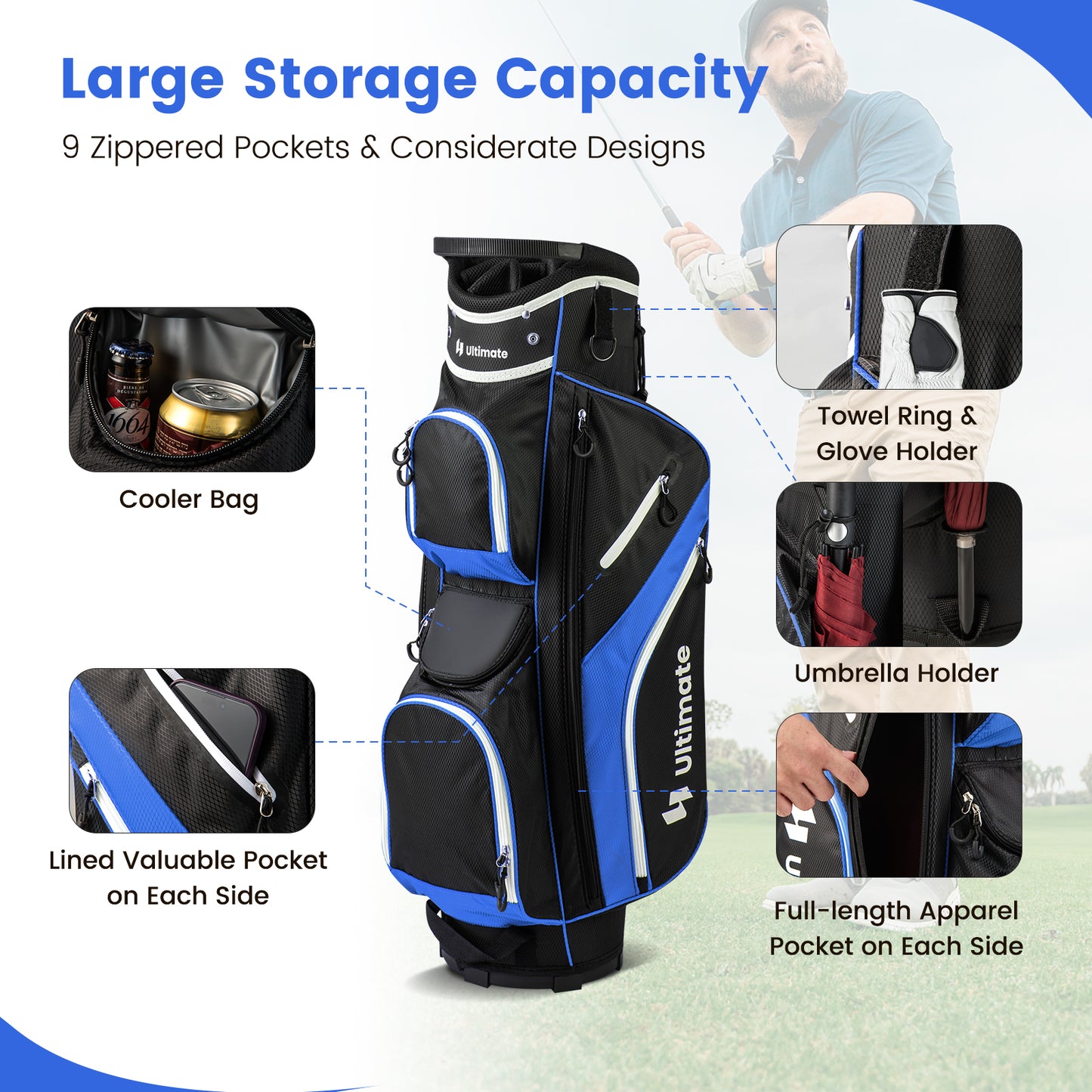 Golf Cart Bag with 14 Way Top Dividers-Blue Kids Crystal