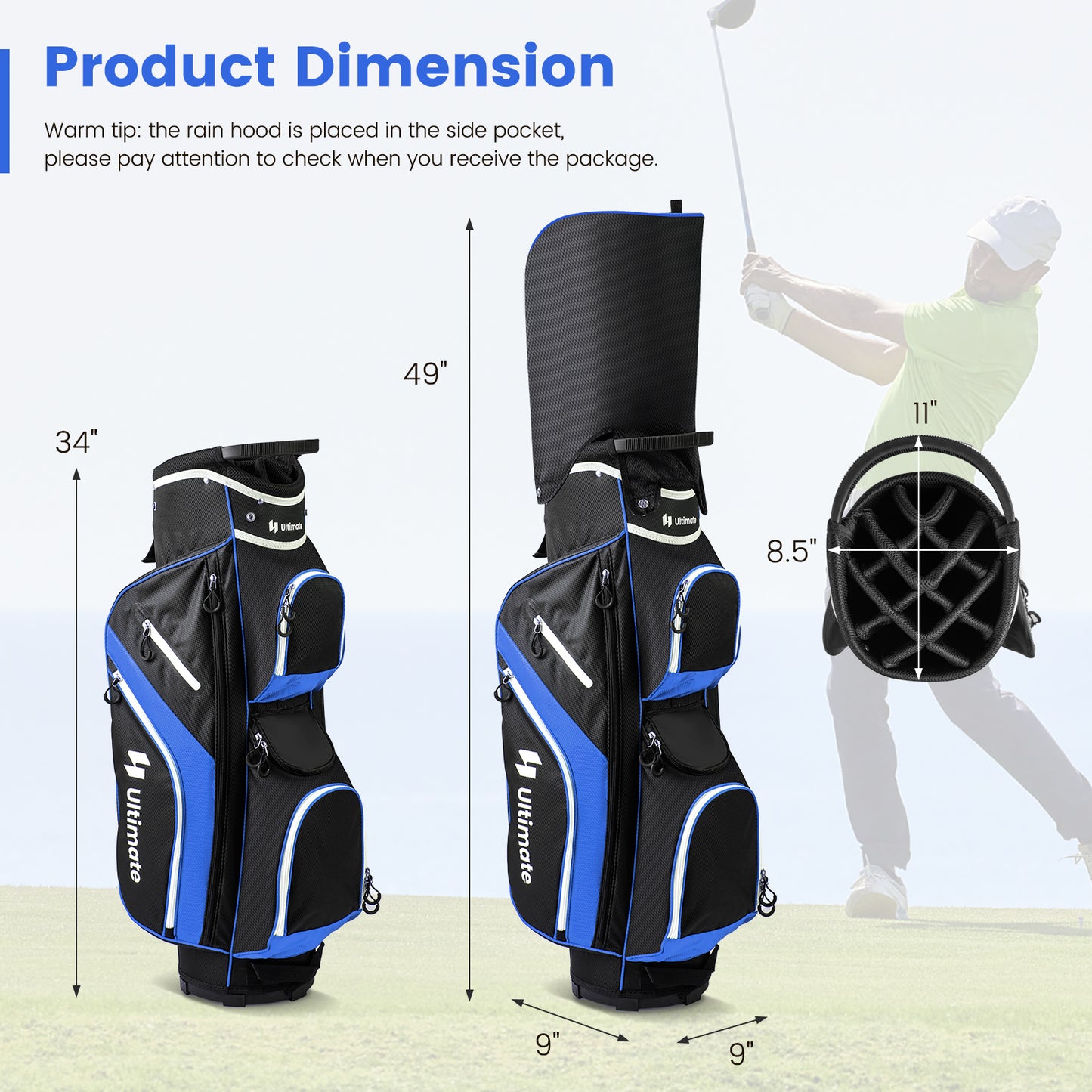 Golf Cart Bag with 14 Way Top Dividers-Blue Kids Crystal