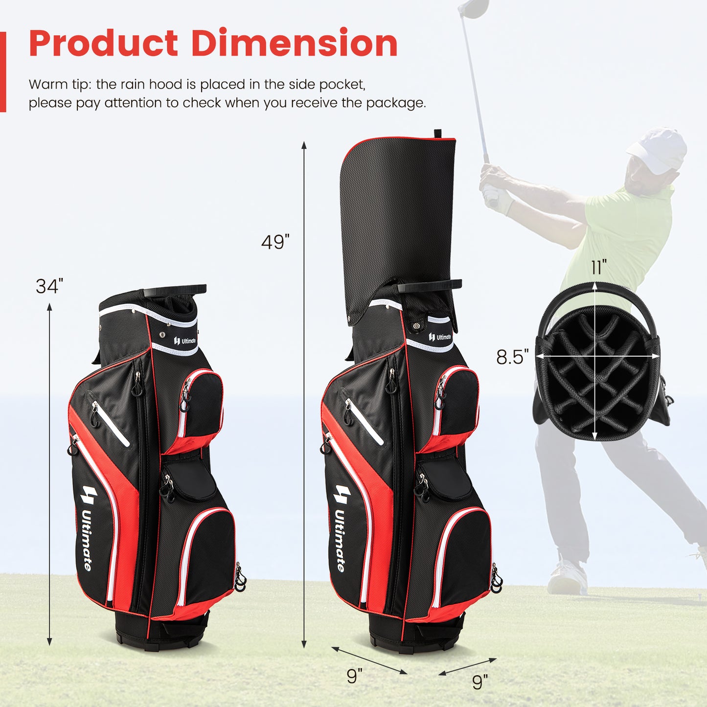 Golf Cart Bag with 14 Way Top Dividers-Red Kids Crystal