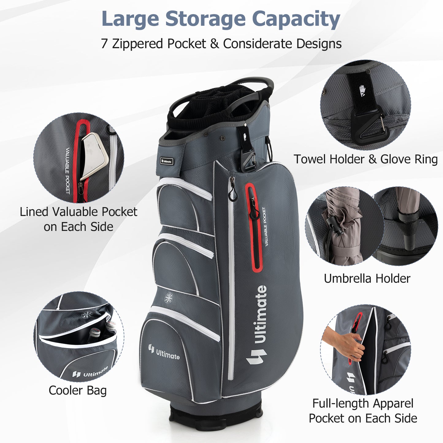 9.5 Inch Lightweight Golf Cart Bag with 15 Way Top Dividers-Red Kids Crystal