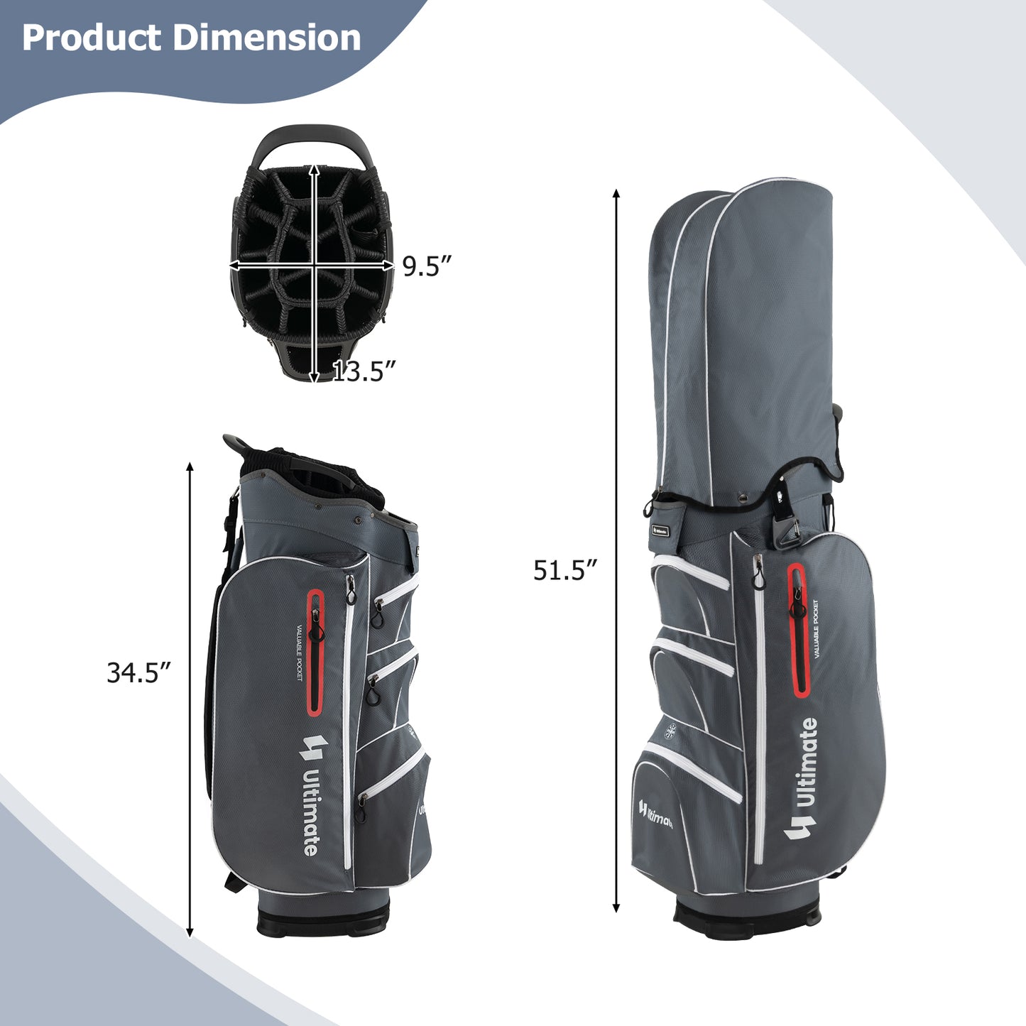 9.5 Inch Lightweight Golf Cart Bag with 15 Way Top Dividers-Red Kids Crystal