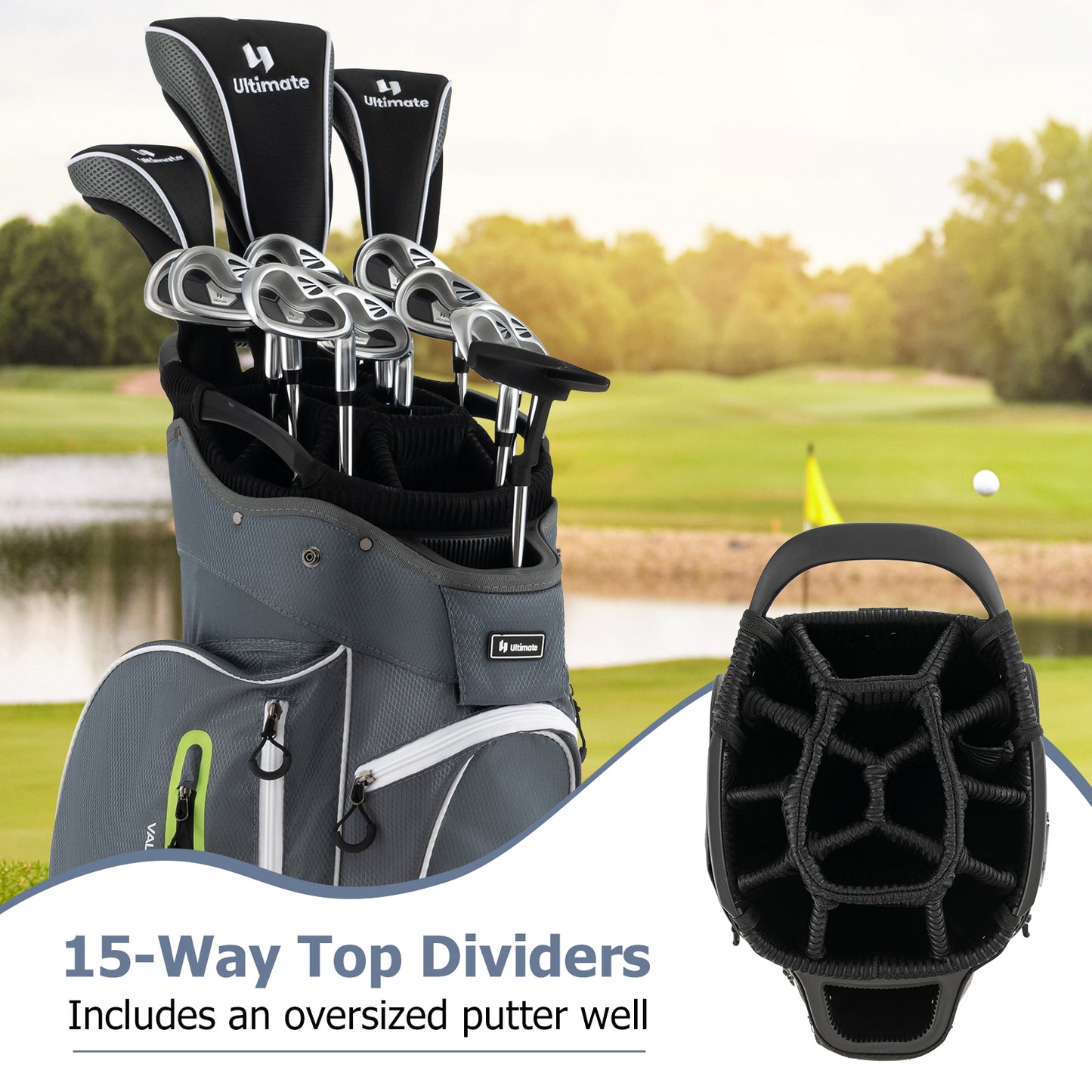 9.5 Inch Lightweight Golf Cart Bag with 15 Way Top Dividers-Green Kids Crystal
