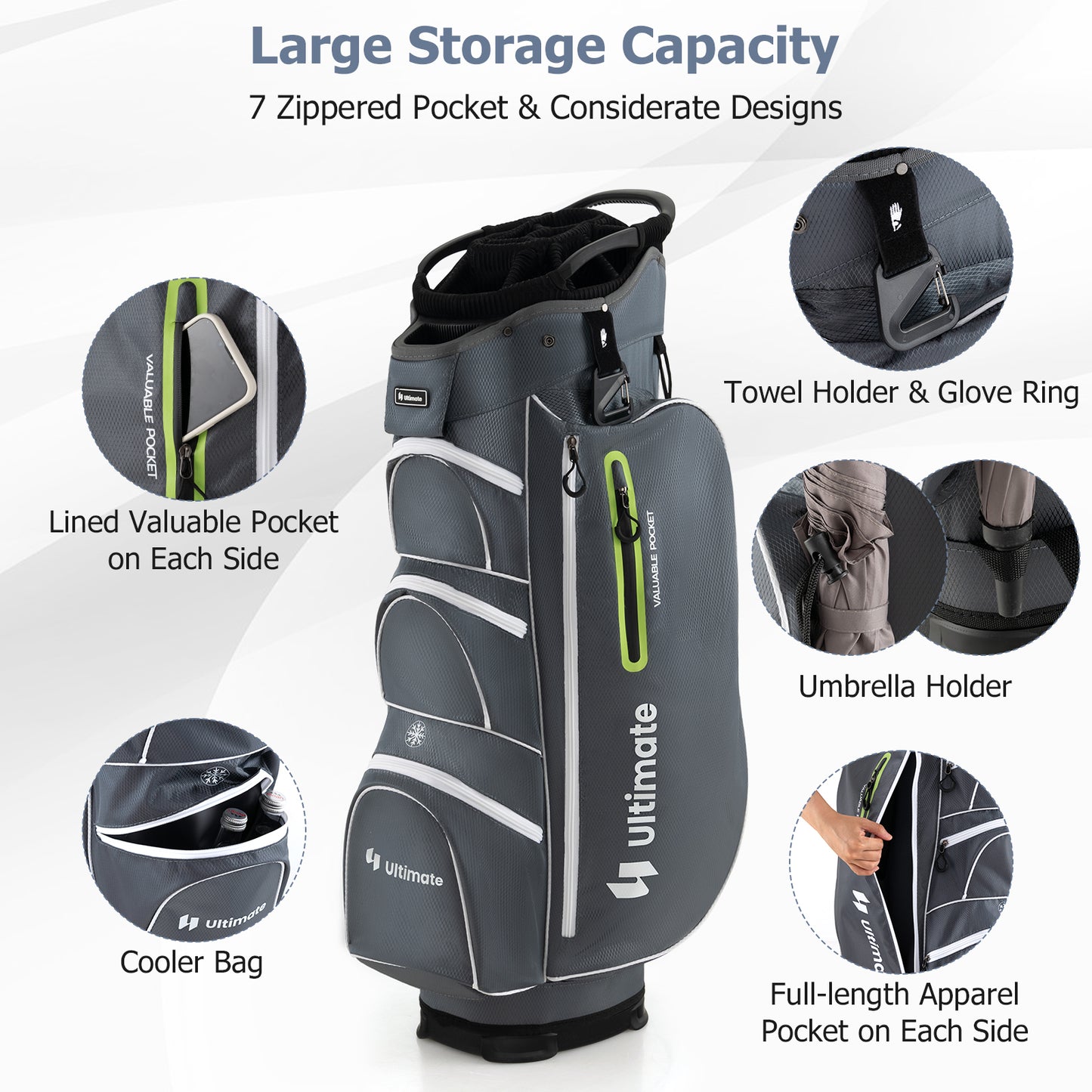 9.5 Inch Lightweight Golf Cart Bag with 15 Way Top Dividers-Green Kids Crystal