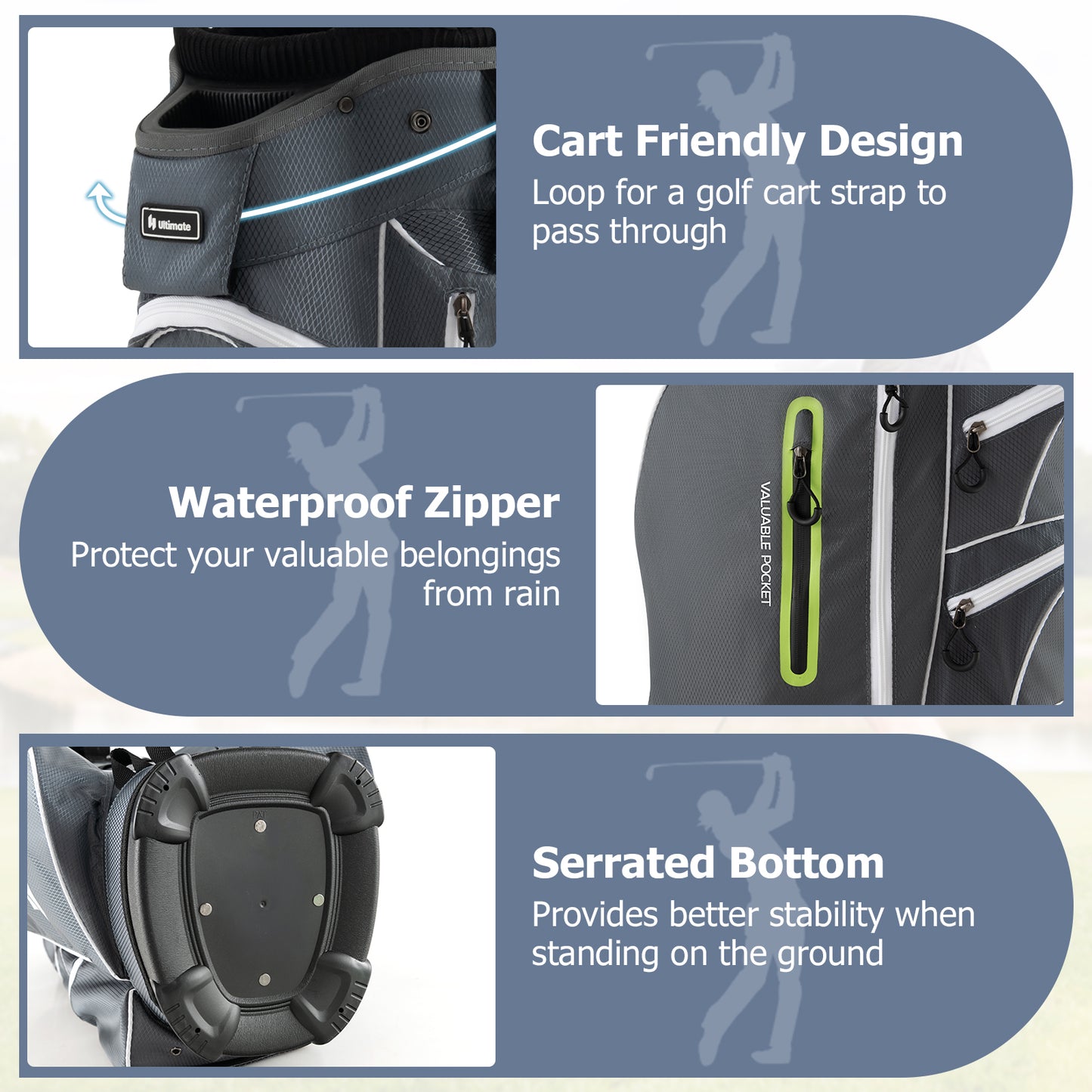9.5 Inch Lightweight Golf Cart Bag with 15 Way Top Dividers-Green Kids Crystal