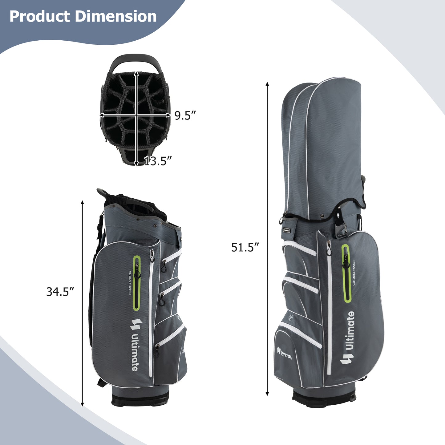 9.5 Inch Lightweight Golf Cart Bag with 15 Way Top Dividers-Green Kids Crystal