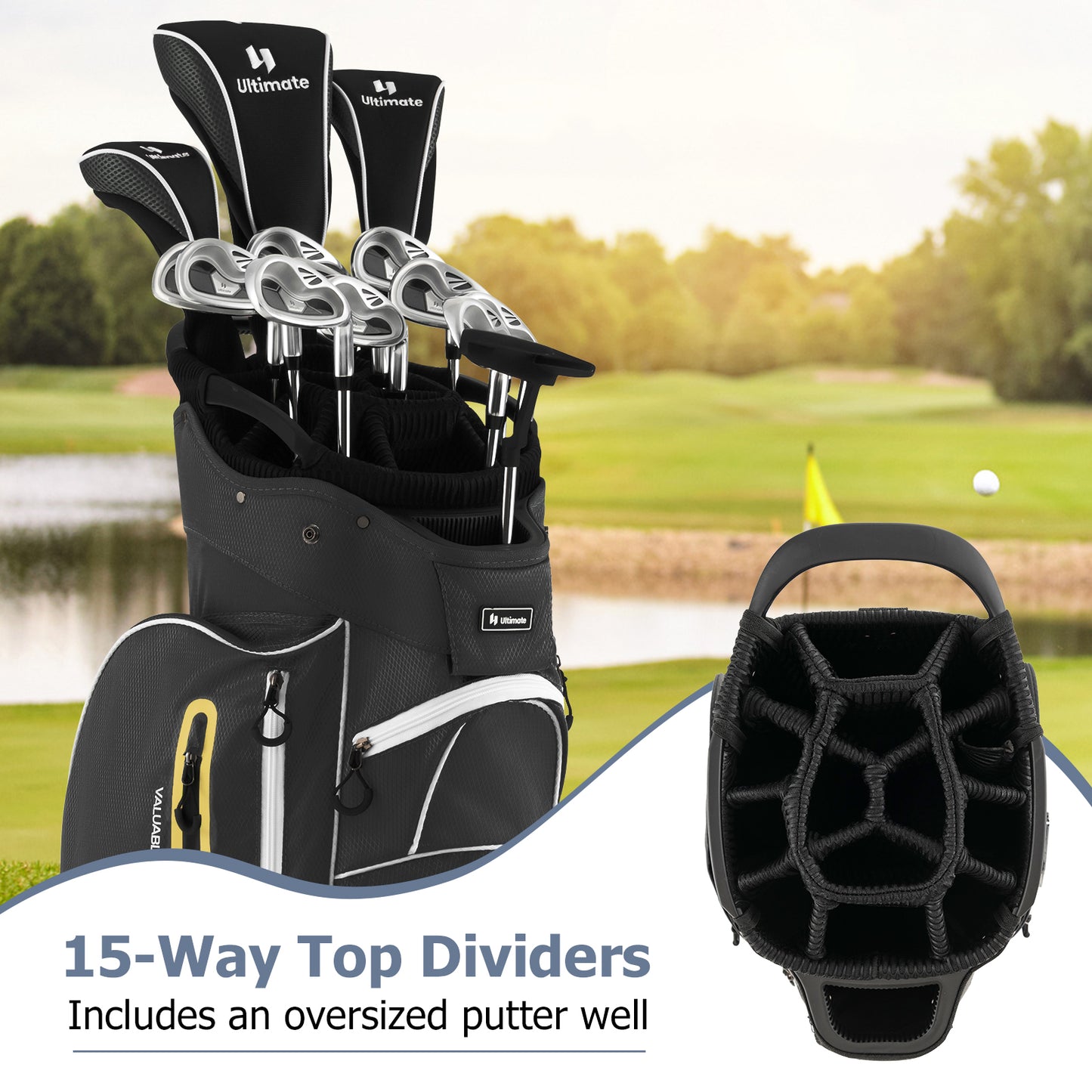 9.5 Inch Lightweight Golf Cart Bag with 15 Way Top Dividers-Black Kids Crystal
