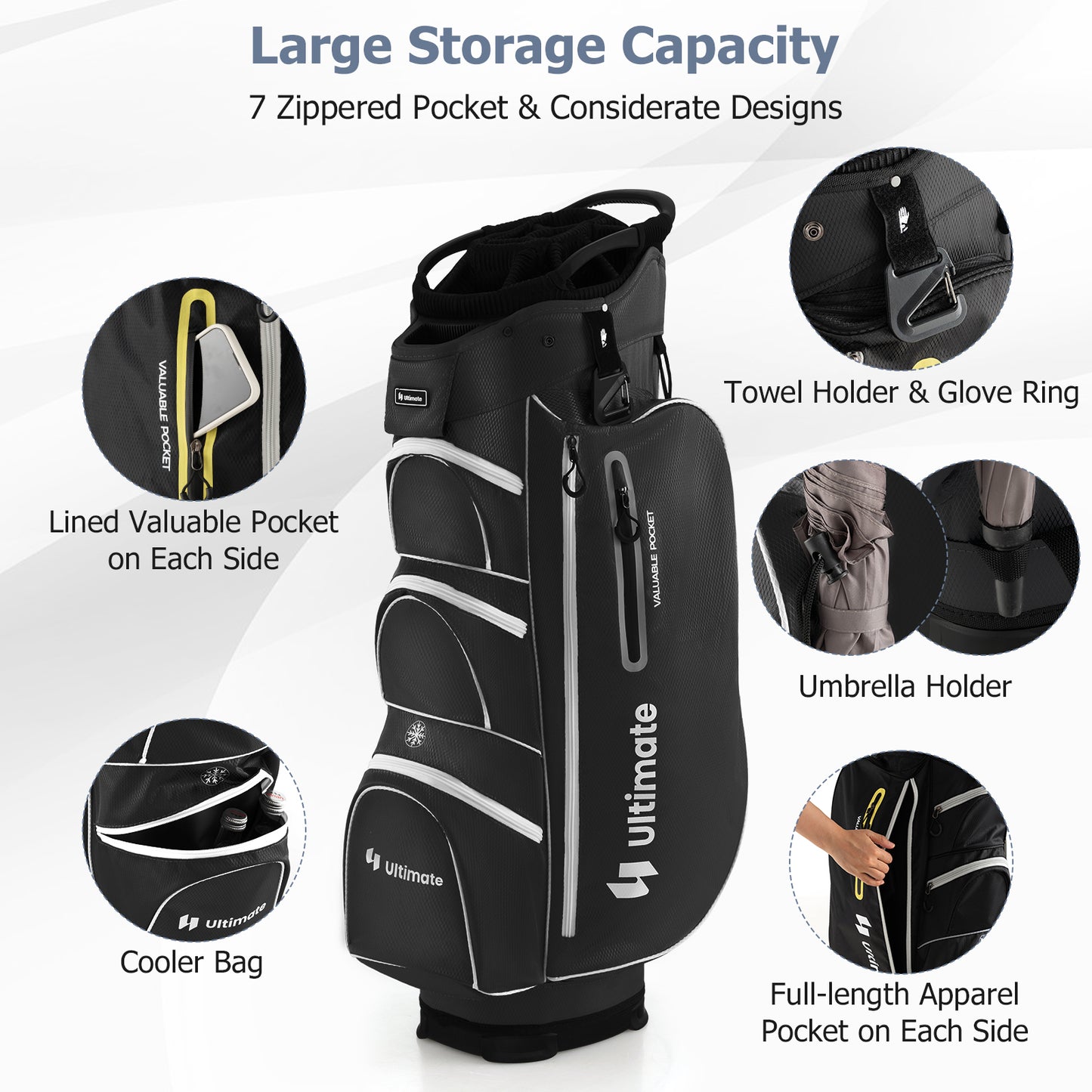 9.5 Inch Lightweight Golf Cart Bag with 15 Way Top Dividers-Black Kids Crystal
