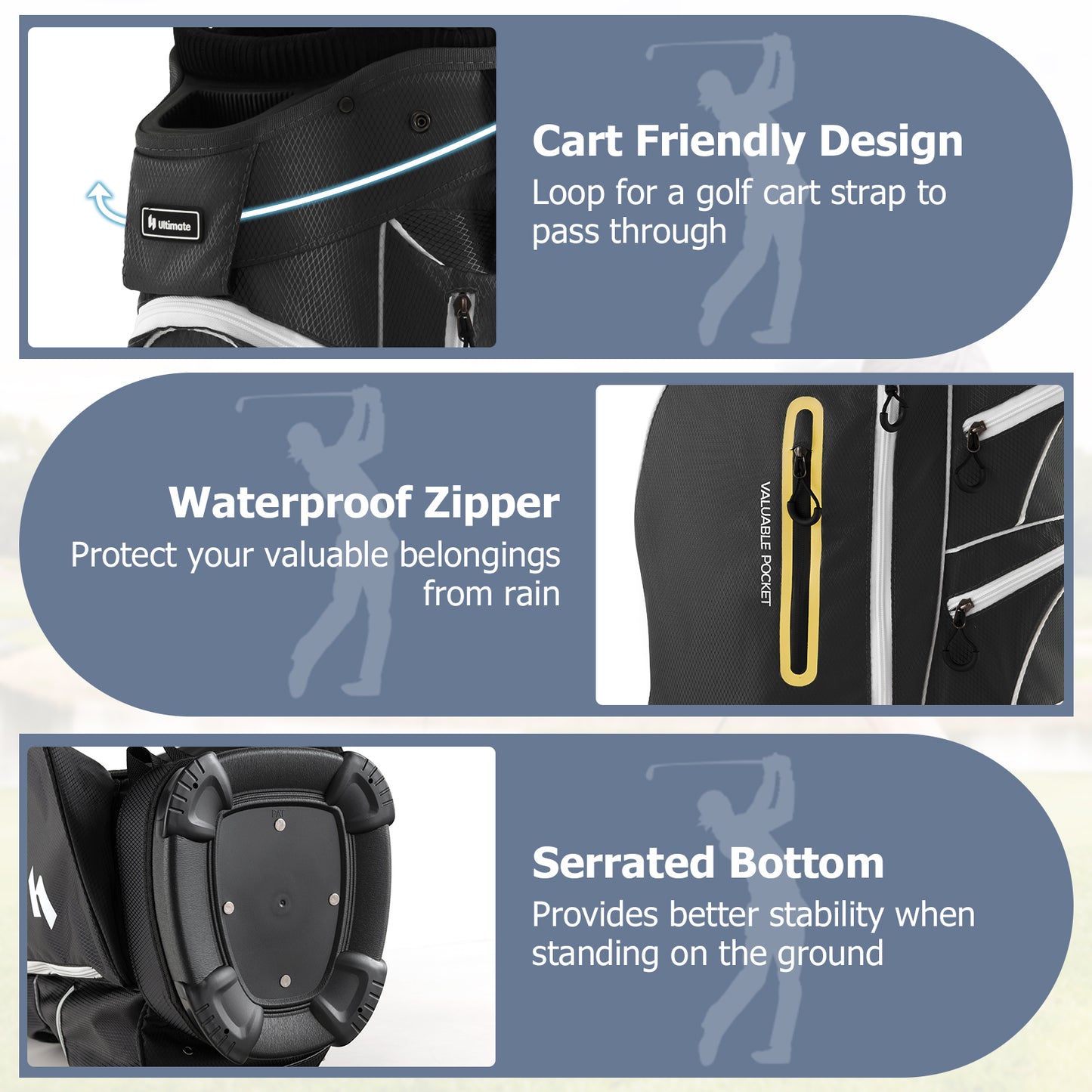 9.5 Inch Lightweight Golf Cart Bag with 15 Way Top Dividers-Black Kids Crystal