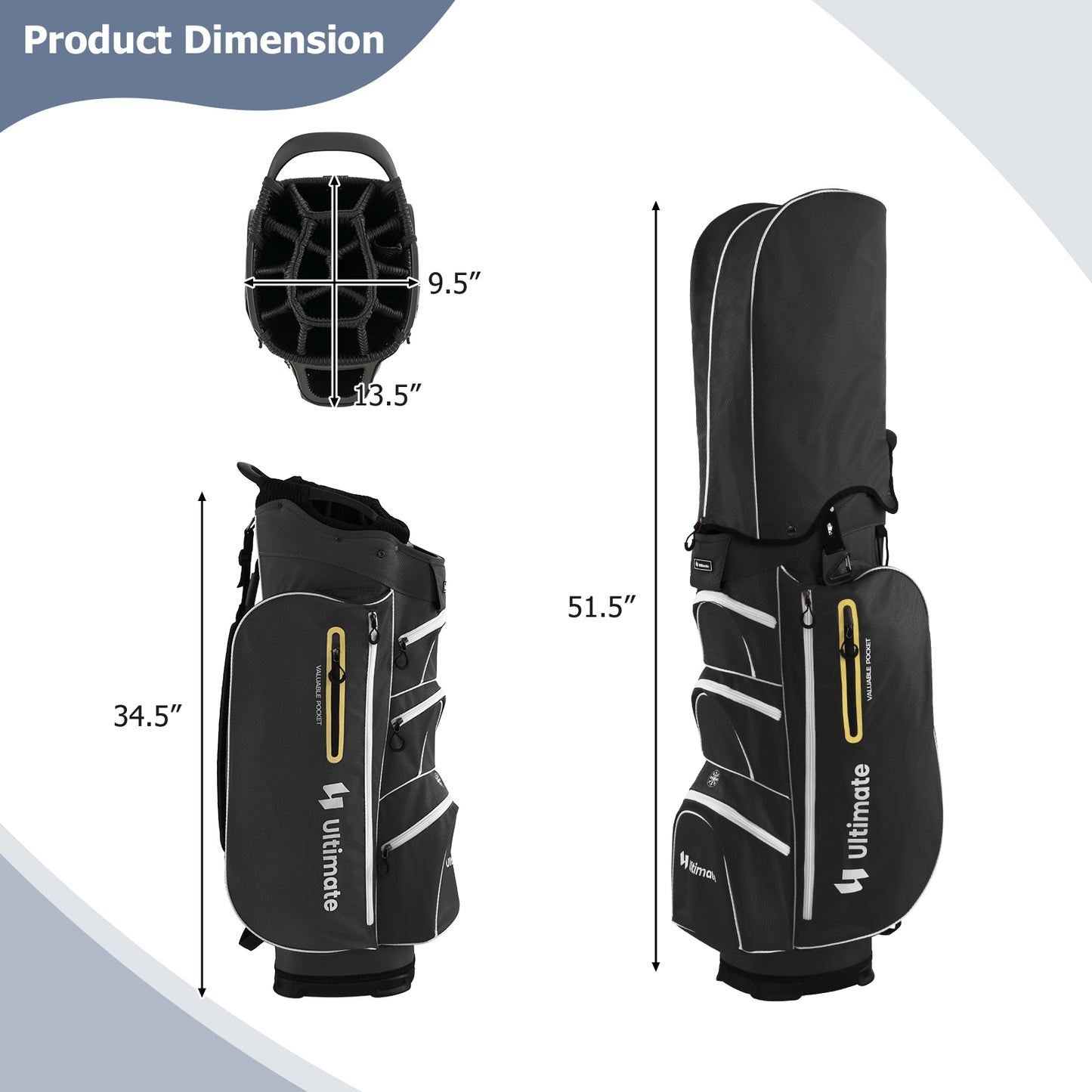 9.5 Inch Lightweight Golf Cart Bag with 15 Way Top Dividers-Black Kids Crystal