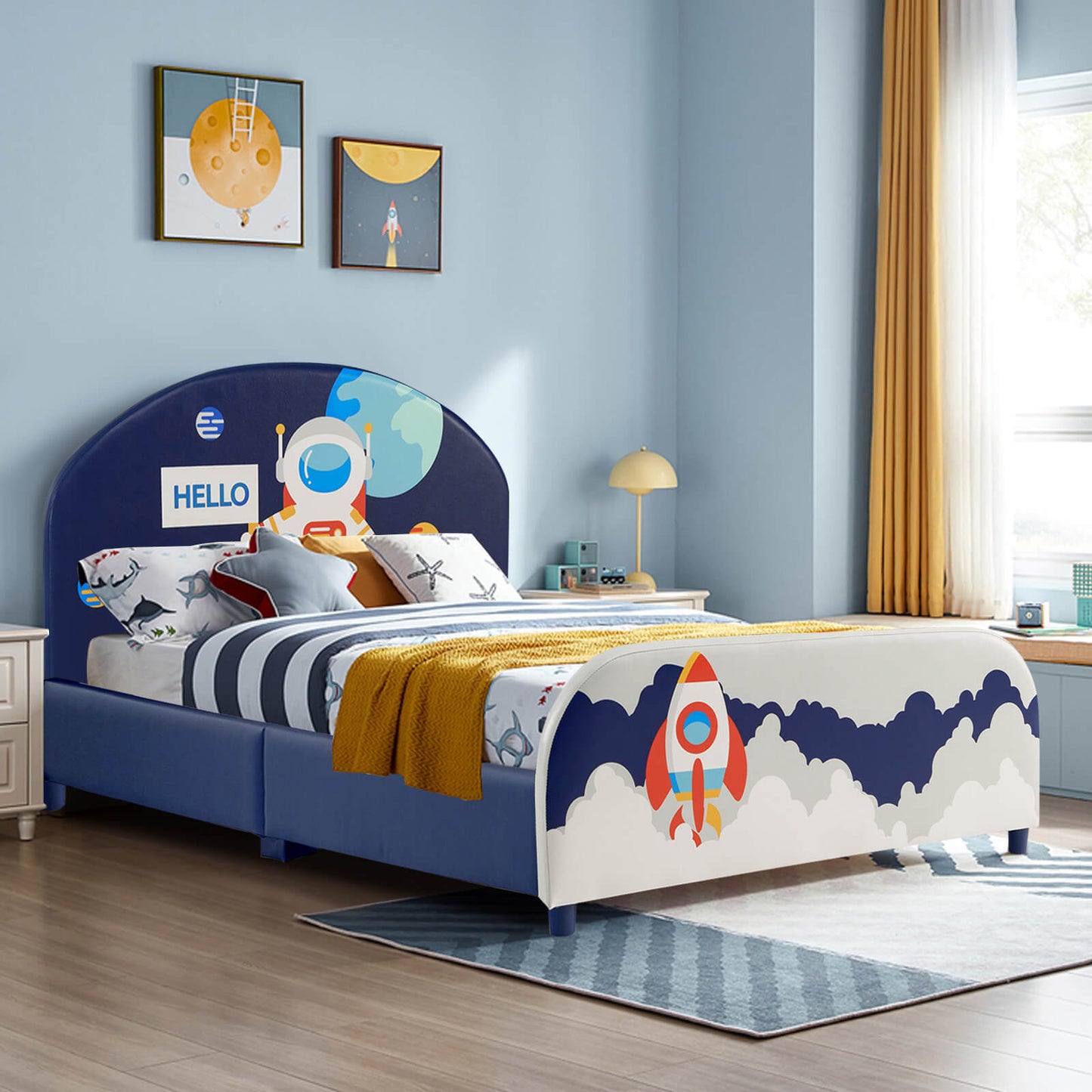 Kids Upholstered Platform Bed with Headboard and Footboard Kids Crystal