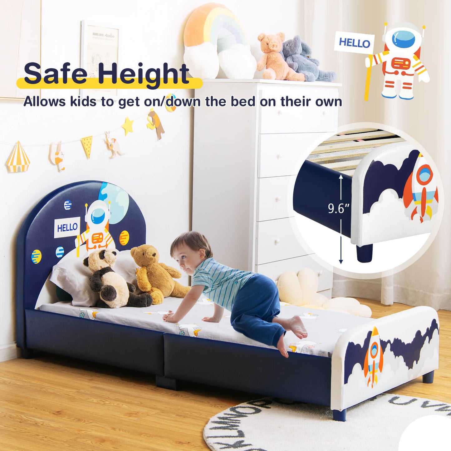 Kids Upholstered Platform Bed with Headboard and Footboard Kids Crystal