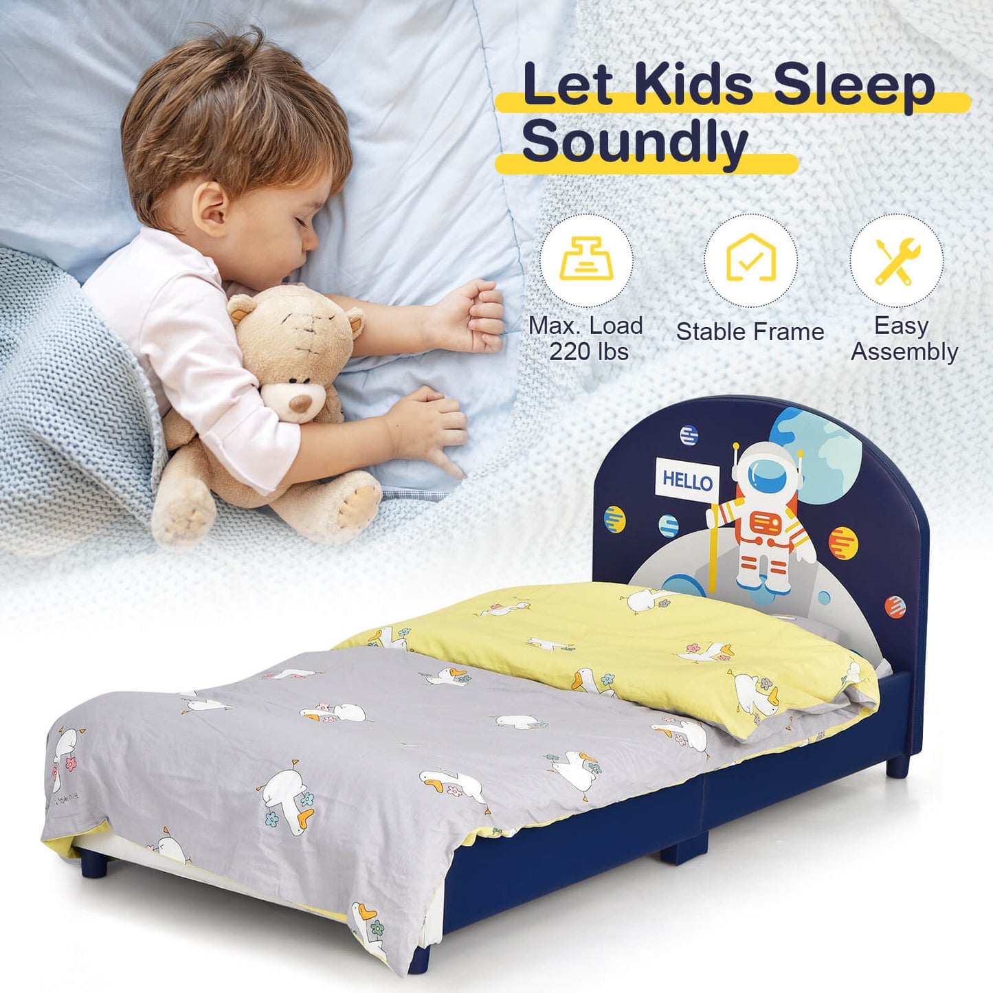 Kids Upholstered Platform Bed with Headboard and Footboard Kids Crystal