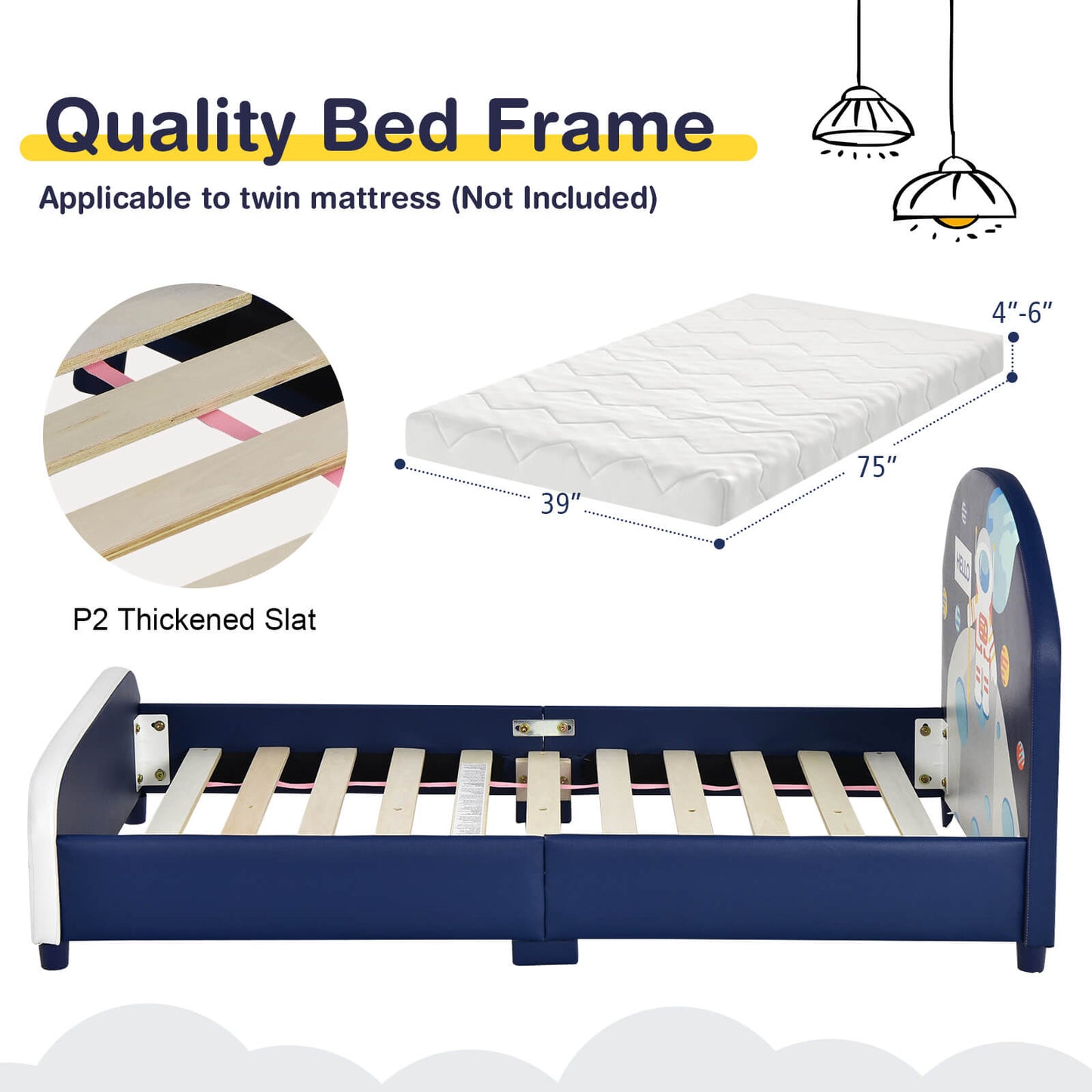 Kids Upholstered Platform Bed with Headboard and Footboard Kids Crystal