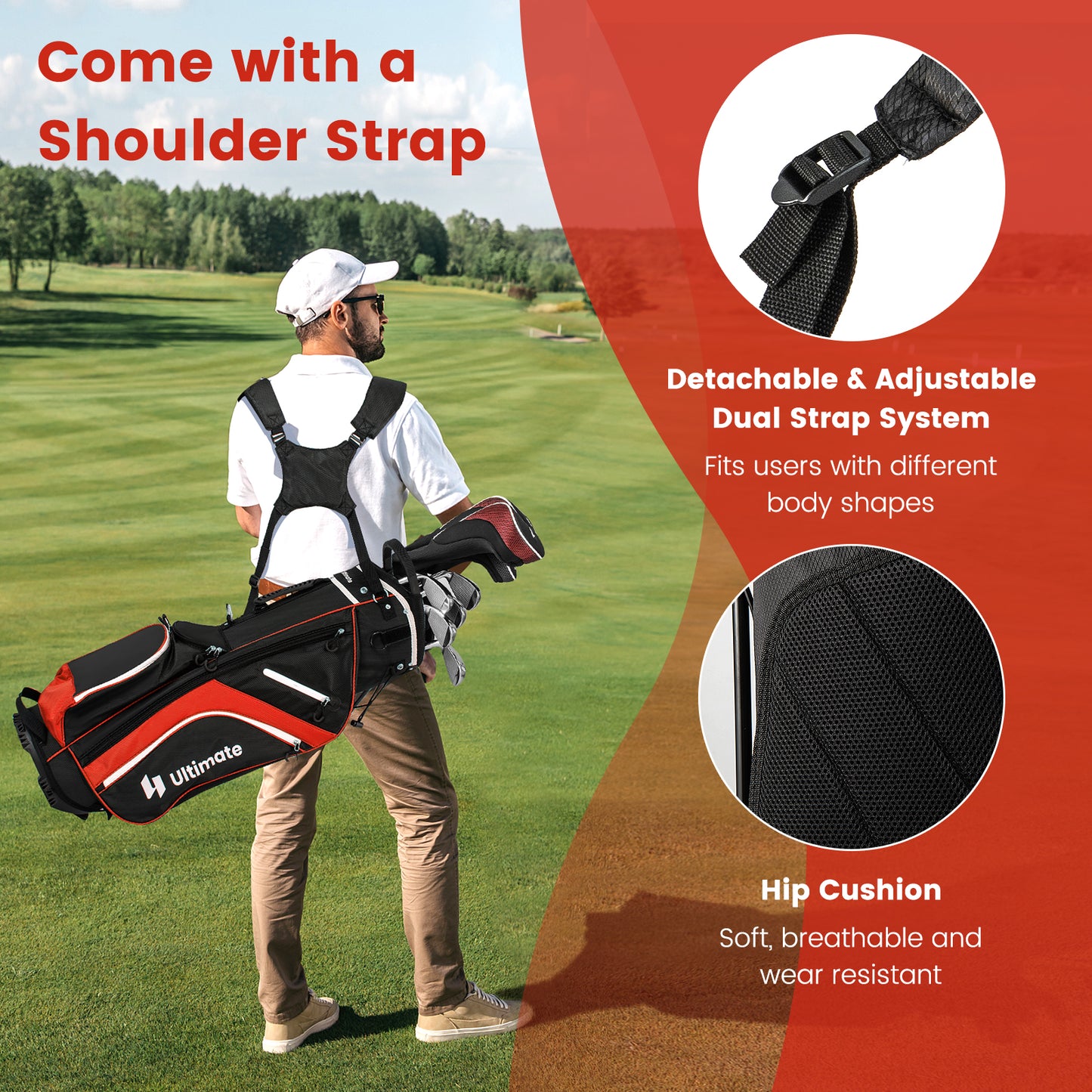 Lightweight Golf Stand Bag with 14 Way Top Dividers and 6 Pockets-Red Kids Crystal