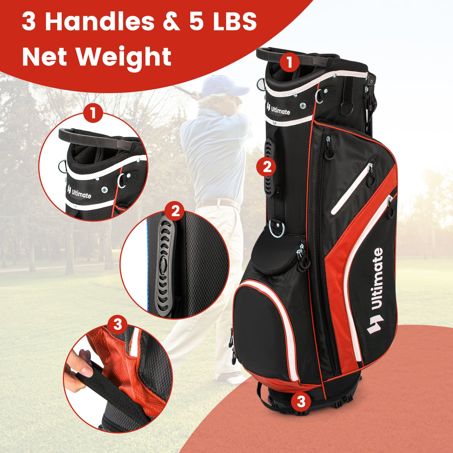 Lightweight Golf Stand Bag with 14 Way Top Dividers and 6 Pockets-Red Kids Crystal