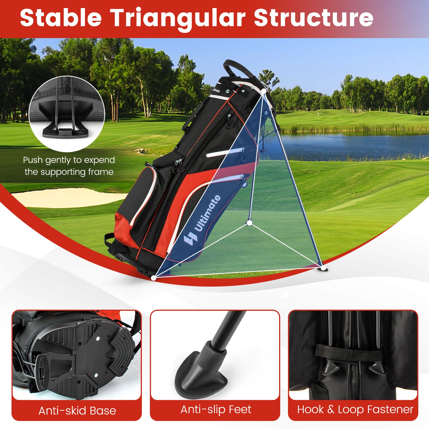 Lightweight Golf Stand Bag with 14 Way Top Dividers and 6 Pockets-Red Kids Crystal