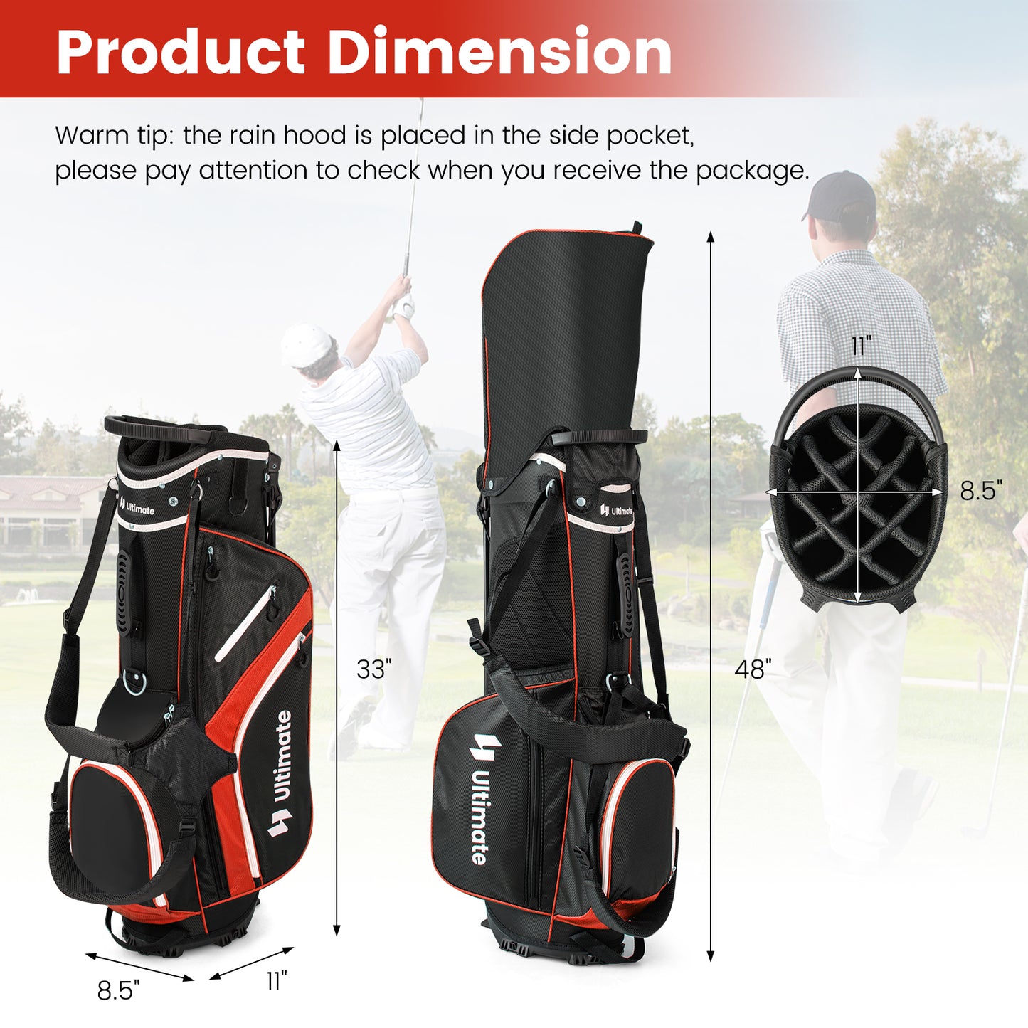 Lightweight Golf Stand Bag with 14 Way Top Dividers and 6 Pockets-Red Kids Crystal