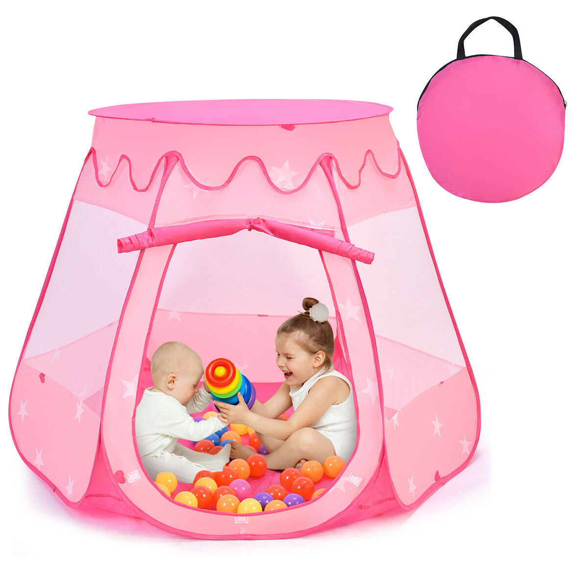 Pink Portable Kid Play House Play Tent with 100 Balls Kids Crystal
