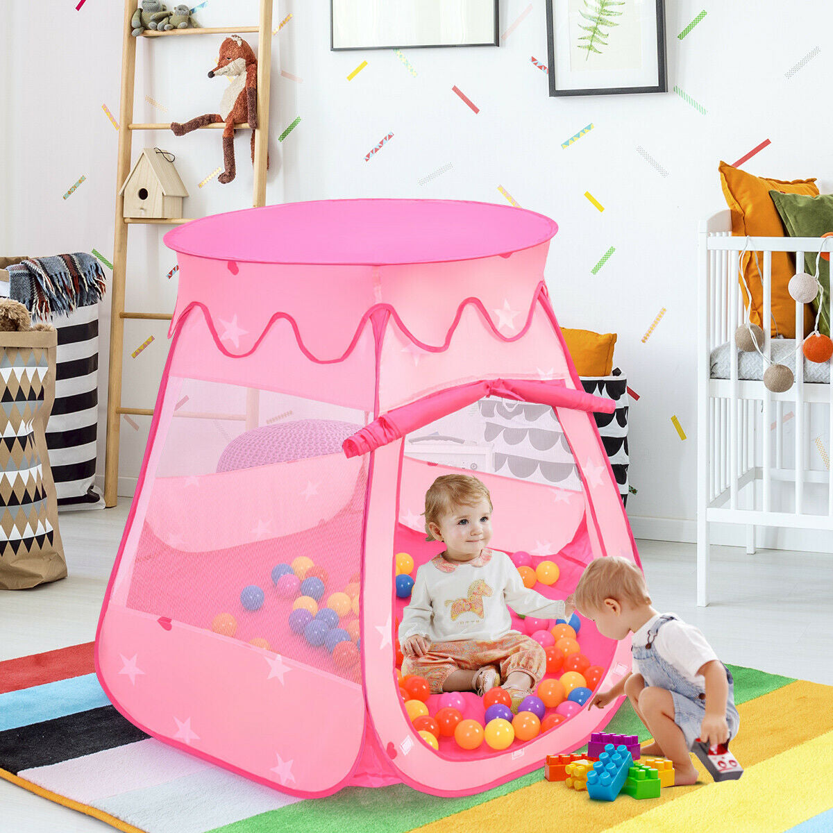 Pink Portable Kid Play House Play Tent with 100 Balls Kids Crystal